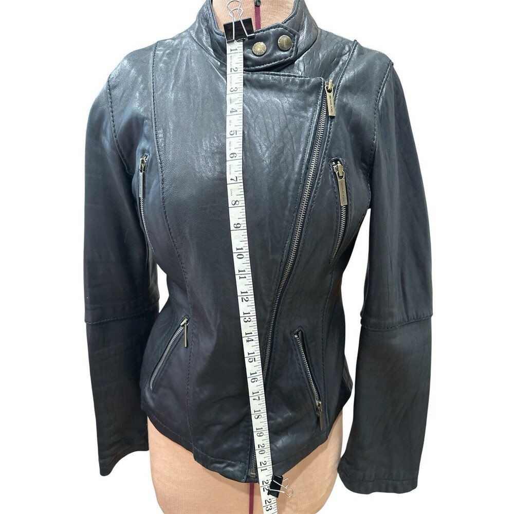 Michael Michael Kors Womens moto Jacket Black zip Leather asymmetrical M